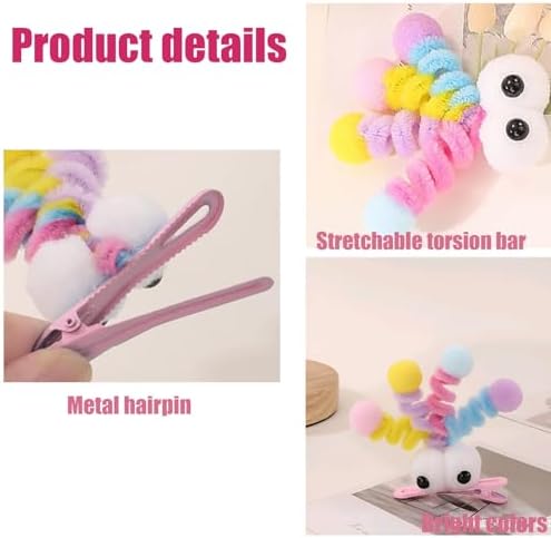 MIUPOO Fluffy Pom Poms Hair Clips,Crazy Hair Day Accessories for Girls,Quirky Little Monster Barrettes,Plush Duckbill Hairpins Hair Barrettes,Party Modeling Hair Accessories,2 Pieces,Pink eyes - Image 3