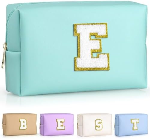 TOPEAST Monogrammed Gift for Women Girls, Personalized Initial Makeup Bags Cosmetic Bag with Zipper, Cute Makeup Pouch, PU Leather Waterproof Toiletry Bag, Preppy Gifts Stuff for Girl (Blue E) by TOPEAST