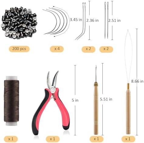 VCAY Hair Extension Tools Kit,200 Beads,Plier,Threader,Hook,Needles,Thread - Image 6