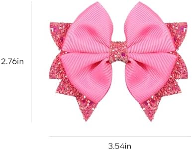 3.5 in Glittery Hot Pink Hair Bows Barrettes, Boutique Ribbon Bow-knot Hair Clips Aligator Hair Pins Sparkly Sequins Accessories for Teens Toddler Girls Kids Womens Set of 2 - Image 7