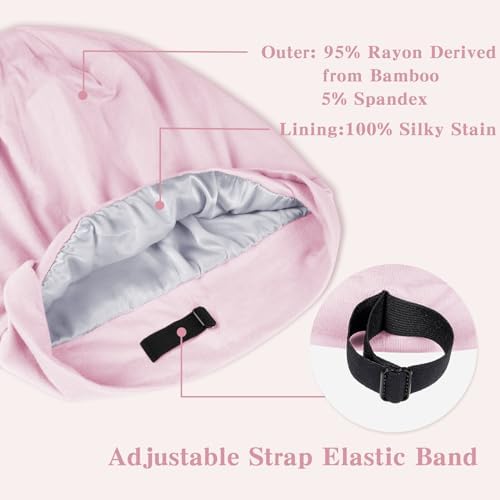 Fittia Satin Lined Sleep Bonnet, Adjustable Non-Slip Cap For Locs, Medium - Image 2
