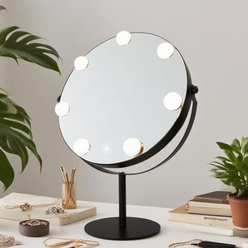 Hollywood Vanity Mirror with Lights, 11.8"x17" Lighted Makeup Mirror for Desk with 7 Led Bulbs, 3 Lighting Modes, Dimmable Light,360° Rotation for College Dorm, Bedroom & Dressing Room (BLACK) - Image 2