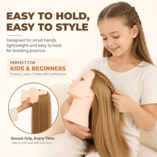 Headdoll 26"-28" Mannequin Head Styling Mannequin Head for Hair Styling and Free Table Stand Training Head Manikin Cosmetology Doll Head with Long Fiber Hair Hairdresser Practice Head for Stylist - Image 2