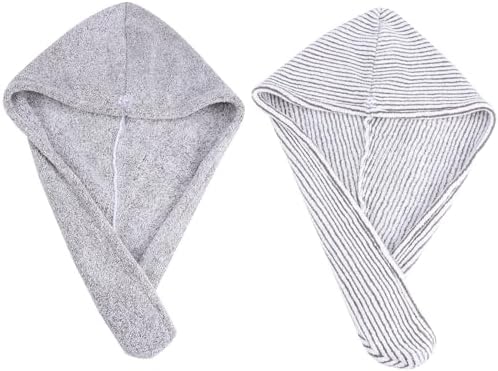 Women Hair Drying Towels 2 Pack Coral Fleece Wrap Cap for Long Hair by Mobestech