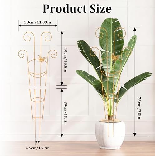 2 Pcs 30'' Monstera Plant Trellis for Pots, Metal Garden Trellis for Outdoor Plant Climbers, Expandable Houseplant Support with Butterfly Design for Monstera Ivy Hoya Vine, Gold - Image 2