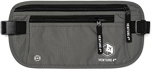 VENTURE 4TH Travel Money Belt, RFID Blocking Passport Holder - Gray by VENTURE4TH