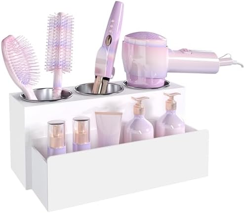 Glossy White Countertop Detachable Hair Tool Organizer for Vanity by PITBVO