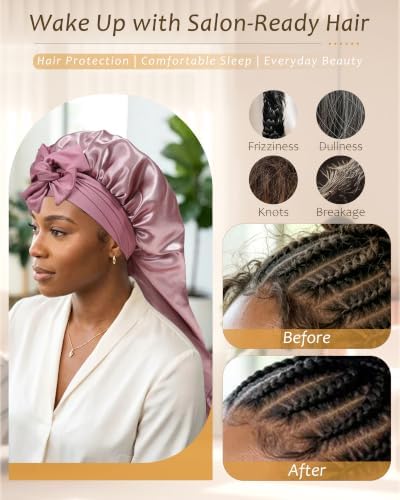 AWAYTR Long Satin Bonnet for Braids - Double Layer Hair Bonnet for Sleeping - Image 4