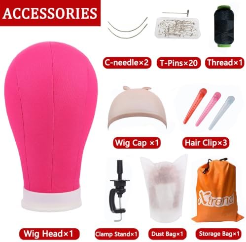 XTREND 22Inch Canvas Block Head for Making Head Weft/Wig/Hair Extension Making Display Styling Mannequin Head with Stand Set Manikin Canvas Head Hair Accessories - Image 2