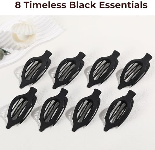 8 Pack Flat Black Hair Clips for Women – Large Matte No-Slip Flat Black Claw Clips for Thick & Thin Hair, Strong Hold French Styling Accessories - Image 6