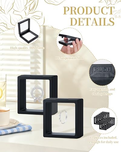12 Pcs 3D Floating Frame Display Case 2.8 x 2.8 x 0.8 Inch Black - Image 3