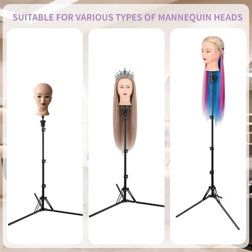 Mannequin Head Stand,Adjustable Wig Stand Tripod Height Adjustment(20-60Inch) Reinforced Metal Mannequin Stand For Cosmetology Hairdressing Training With Free One Wide Tooth Comb - Image 4