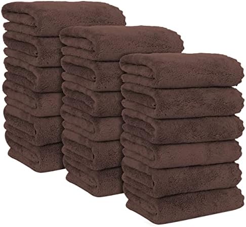 MOONQUEEN 18 Pack Premium Hand Towels - Quick Drying - Microfiber Coral Velvet Highly Absorbent Towels - Multipurpose Use as Hotel, Bathroom, Shower, Spa, Hand Towel 16 x 28 inches (Wood Brown) by MOONQUEEN