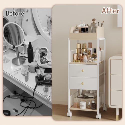 Floor Makeup Organizer Storage Cart Rolling Makeup Cart with Drawers - Image 6