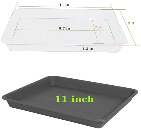 VUWEZ Rectangle Plant Tray, Plant Drip Tray, Plant Pot Saucers, Plant Germination Trays, Plant Saucers, 11'' x 9'' x 1.2'' (2 pack), Gray - Image 2