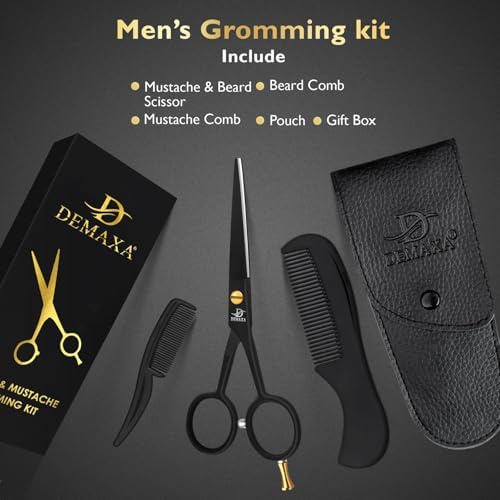 DEMAXA 5" Professional Beard Scissors for men Mustache Scissors with 1 Mustache Comb, 1 Beard Comb & Soft Pouch – Prefect Beard shears mustache kit for All Facial Hair – moustache Grooming kit for Men - Image 7