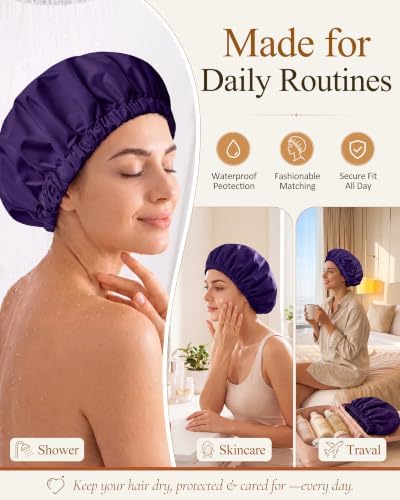 Edoneery Shower Caps for Women Reusable Waterproof, Shower Hair Cap - Image 4