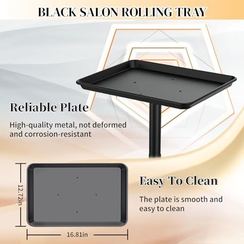 Salon Tray on Wheels, Black Salon Rolling Tray, Adjustable Height - Image 2