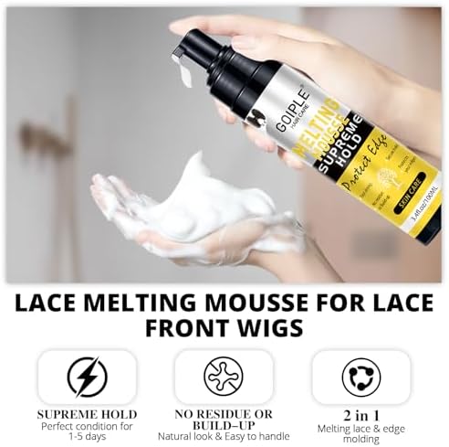 Lace Melting and Holding Mousse Glue-Less Hair Adhesive for Wigs, Wig Glue Lace Melting Spray Lace Melt Mousse for Closure Wigs Extensions, Wig Melting Mousse Supreme Hold for Wig Hair Wig Install Kit - Image 2