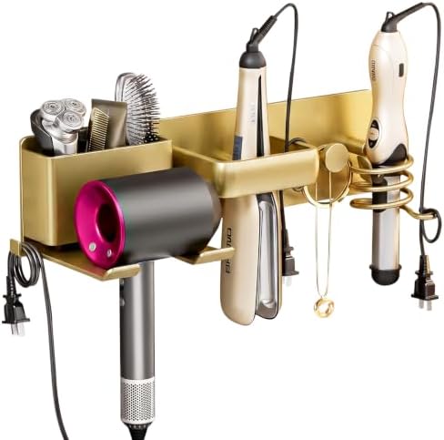 5 in 1 Hair Dryer Holder Hair Tool Organizer Metal Wall Mount (Gold) by Dovyn