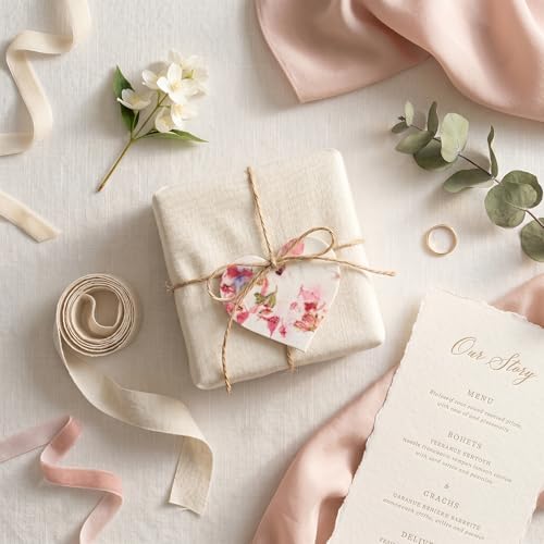 12 Favor Set, Pink Heart Gift Wrap Tags with Wildflower Seeds - Image 4