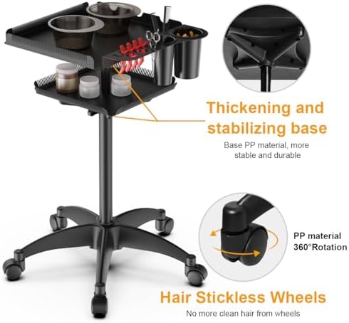 Rolling Salon Tray on Wheels with Braiding Hair Platform/2 Magnetic Bowls - Image 6