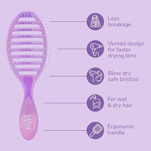 Wet Brush Speed Dry Hair Brush, Blow Dry Safe Bristles & Vented Design For Faster Drying Time, Ergonomic Handle, Reduces Breakage & Detangles All Hair Types, Limited Edition Prismatic Glow Purple - Image 3