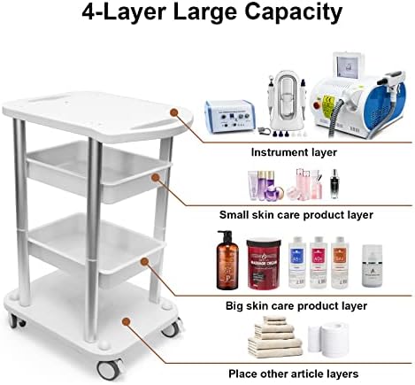 Elitzia Facial Trolley 4-Tier Rolling Spa Cart for Beauty Salon Silver - Image 4