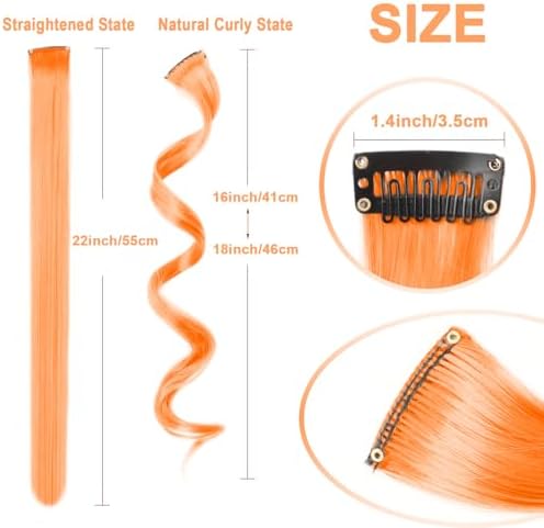 10 Pcs Orange Clip-In Curly Wavy Natural Synthetic Hair Extensions 17 Inch - Image 3