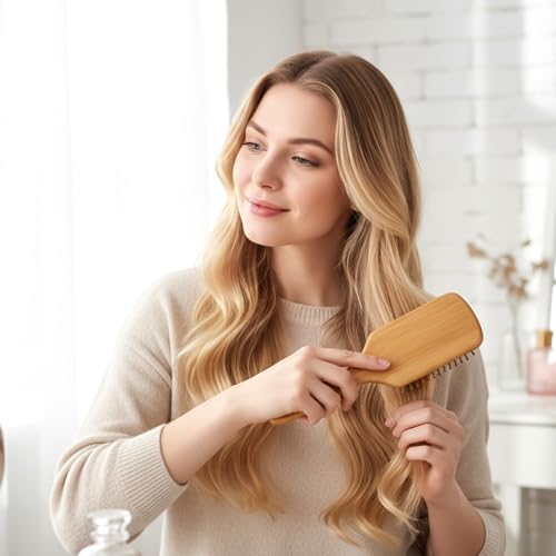 10 PCS Bamboo Hair Brush Bulk,Wooden Hairbrush Round-Tipped Bamboo Bristles - Image 6