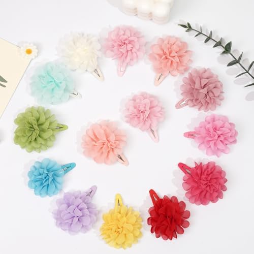 DED 24PCS 2.7" Chiffon Flower Hair Bows Clips for Girls Infants Toddlers - Image 4