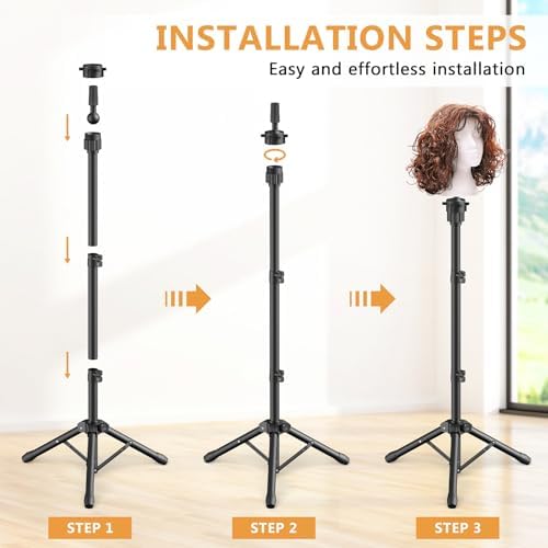 Wig Head Stand 50 Inches, Height Adjustable Tripod Wig Stand, Salon Mannequin Head Stand with Anti-Slip Base for Styling, Wig Display Barber Training, Beauty School​ (Black) - Image 4