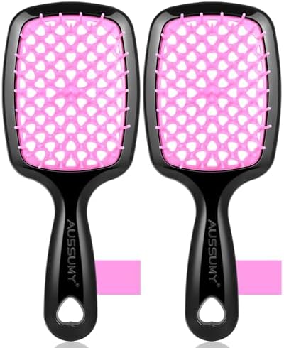 Vented Detangling Hair Brush - 2 Pack Detangler Hairbrush with Soft Bristles for Effortless Tangle Free - Ideal for Wet Dry or Damaged Hair for Women Men Kids by Aussumy