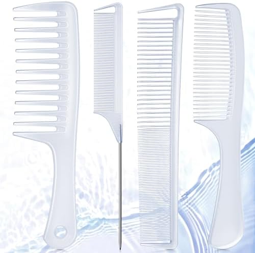 SALONSILK Combs for Women and Men, 4PCS Translucent Professional Comb Set, Wide Tooth Rat Tail Fine Tooth Set for All Hair Types by SalonSilk