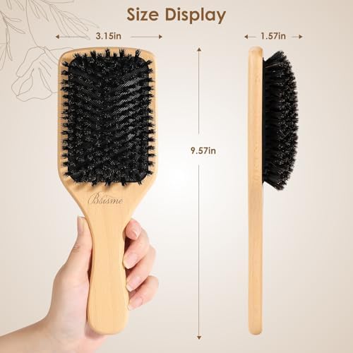 Bsisme Hair Brush, Boar Bristle Hair Brushes for Women Men Kid, Natural Bristles Paddle Brush for Thin Fine Hair, Restore Shine and Texture, Enhance Hair Shine and Health - Image 6