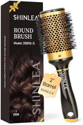 Large Round Brush for Blow Drying, Aluminum Round Hair Brushes for Women, Roller Brush for Blow Drying and Styling, Gold, For Curly and Straight-2 Inch Barrel, 2.95 Inch with Bristles by SHINLEA
