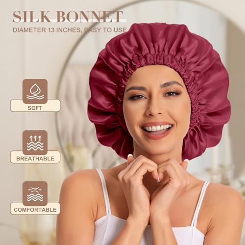 Edoneery Satin Bonnet for Sleeping Women, Double Layer Curly Hair Cap - Image 2