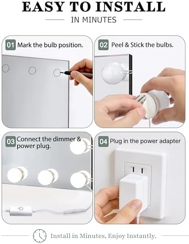 Waneway 14 Bulb Vanity Lights for Mirror, Plug-in Power Adapter & Touch Dimmer, 6,000K, 1350 Lumens (Mirror Not Included) - Image 6