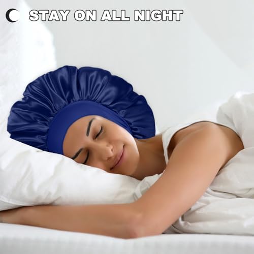 2 Pcs Extra Large Satin Hair Bonnet for Sleeping Cap for Women Men - Image 2