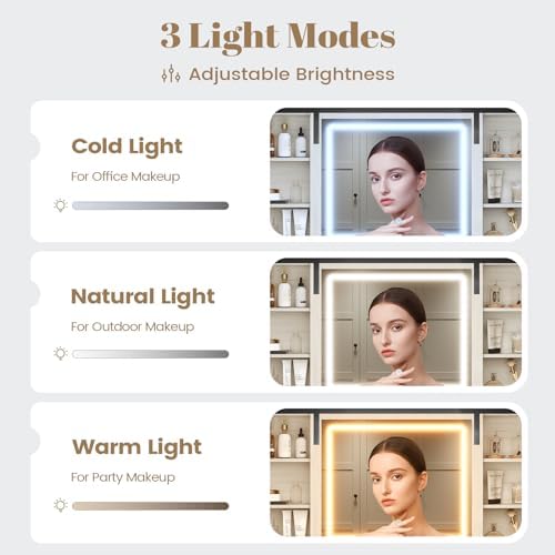 AOGLLATI Farmhouse Makeup Vanity Desk with Lights & Charging Station,Vanity Desk with Mirror and Lights, 47.2” Large Brown Vanity Table with Ample Storage Space and Sliding Mirror (Antique White) - Image 4