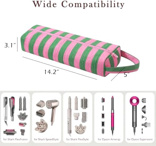 RSRSLEII Striped Hair Tools Travel Bag, Portable&Foldable, Green&Pink - Image 2