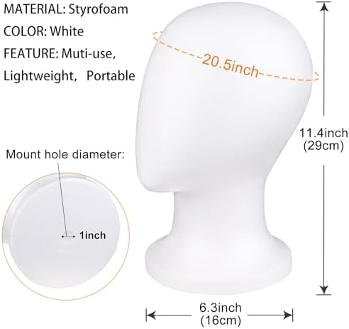 COOKOO Faceless Styrofoam Mannequin Head,Foam Head for Wigs,1 PCS - Image 3