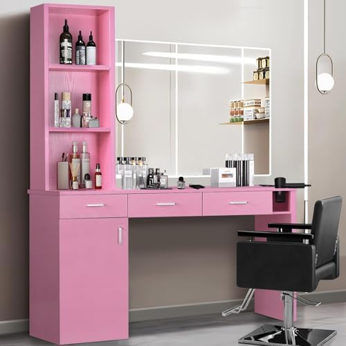 4ever2buy Salon Stations for Hair Stylist, Pink Barber Hair Salon Station by 4ever2buy