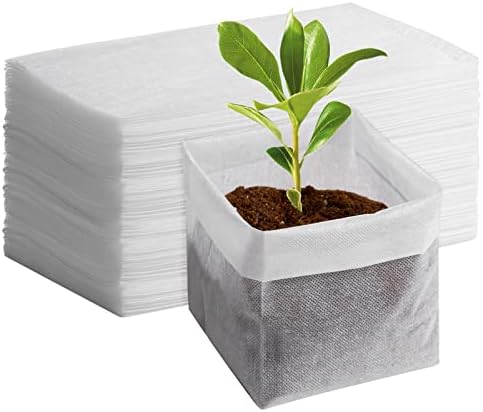 GREANER 100pcs Biodegradable Nursery Bags, 9 x 9inch Seed Planting Bags, Planting Seed Starting Pots Pouches, Standable Pouch for Potato, Flower, Tomato Plant Starts by GREANER