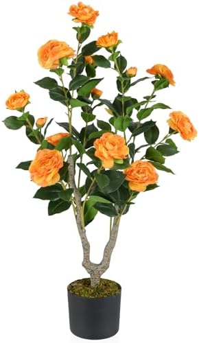 Goplus 36’’ Artificial Camellia Tree, Flower Plants Artificial Tree by Goplus