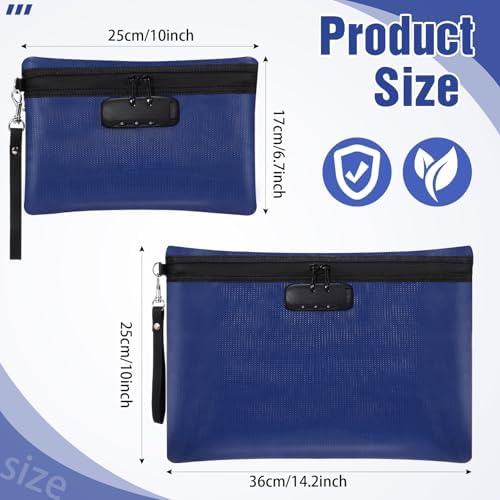 Nezyo 2 Pcs Fireproof Document Bag with Lock, Waterproof Money Pouch,Blue - Image 2