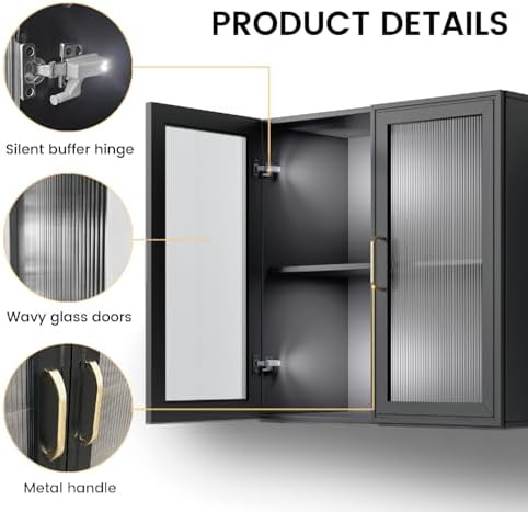 Furnaza Black LED Wall Storage Cabinets with Adjustable Shlelf - Image 5