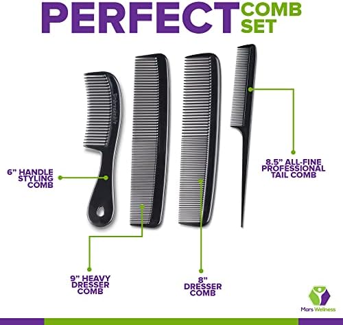 MARS Wellness 4 Piece Professional Comb Set Black BULK 20 Pack - USA MADE - Fine Pro Tail, Dresser Hair Comb Styling Comb - for Men Women - Parting Teasing and Styling - Image 4