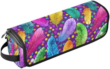 Hair Tools Travel Bag with Heat Resistant Mat 2-in-1 Hot Tools Travel Bag Organizer Flat Curling Iron Travel Case for Straightener Colorful Feathers and Polka Dots by WelcometoElliTarr