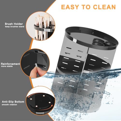 Rotating Makeup Organizer, DIY 8 Adjustable Layers Spinning Skincare Storage, Cosmetic Display Case with Brush Holder and Perfume Tray, Multi-Function Vanity Bathroom Countertop Organizer Black - Image 6